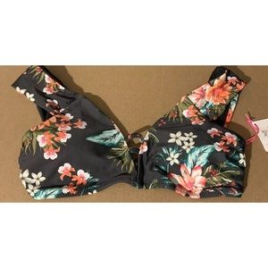 Vanilla Beach Rich Charcoal Floral Off-the-shoulder Bikini Top MEDIUM *NWT*